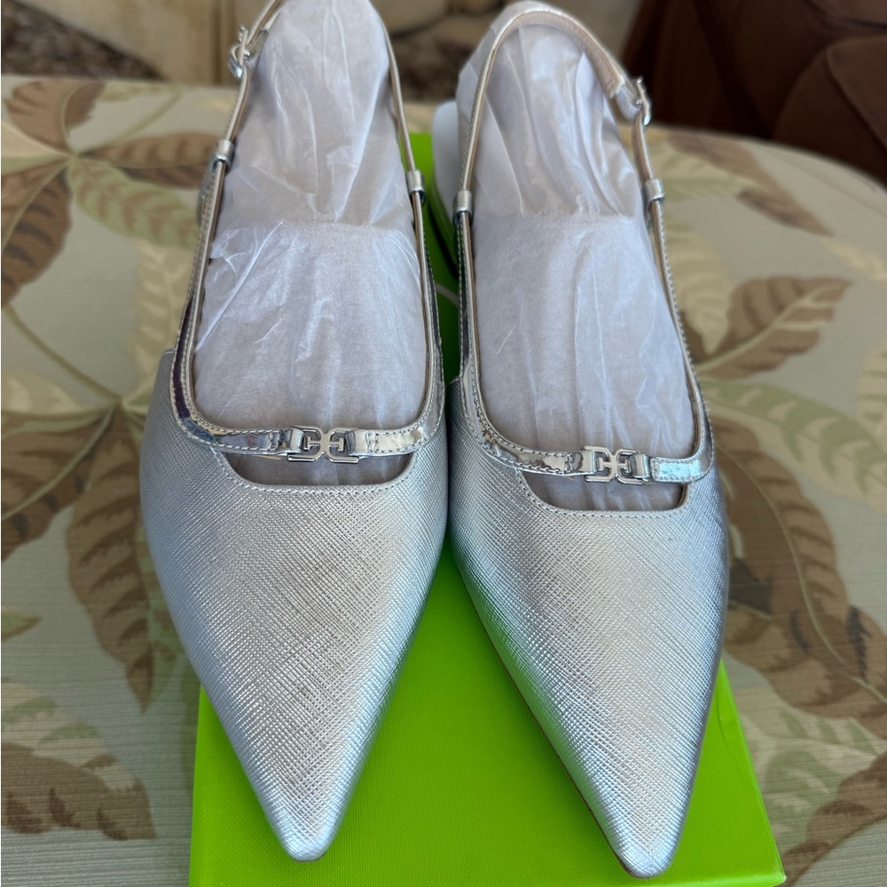 Sam Edelman Silver Pointed Toe Slingback Heels